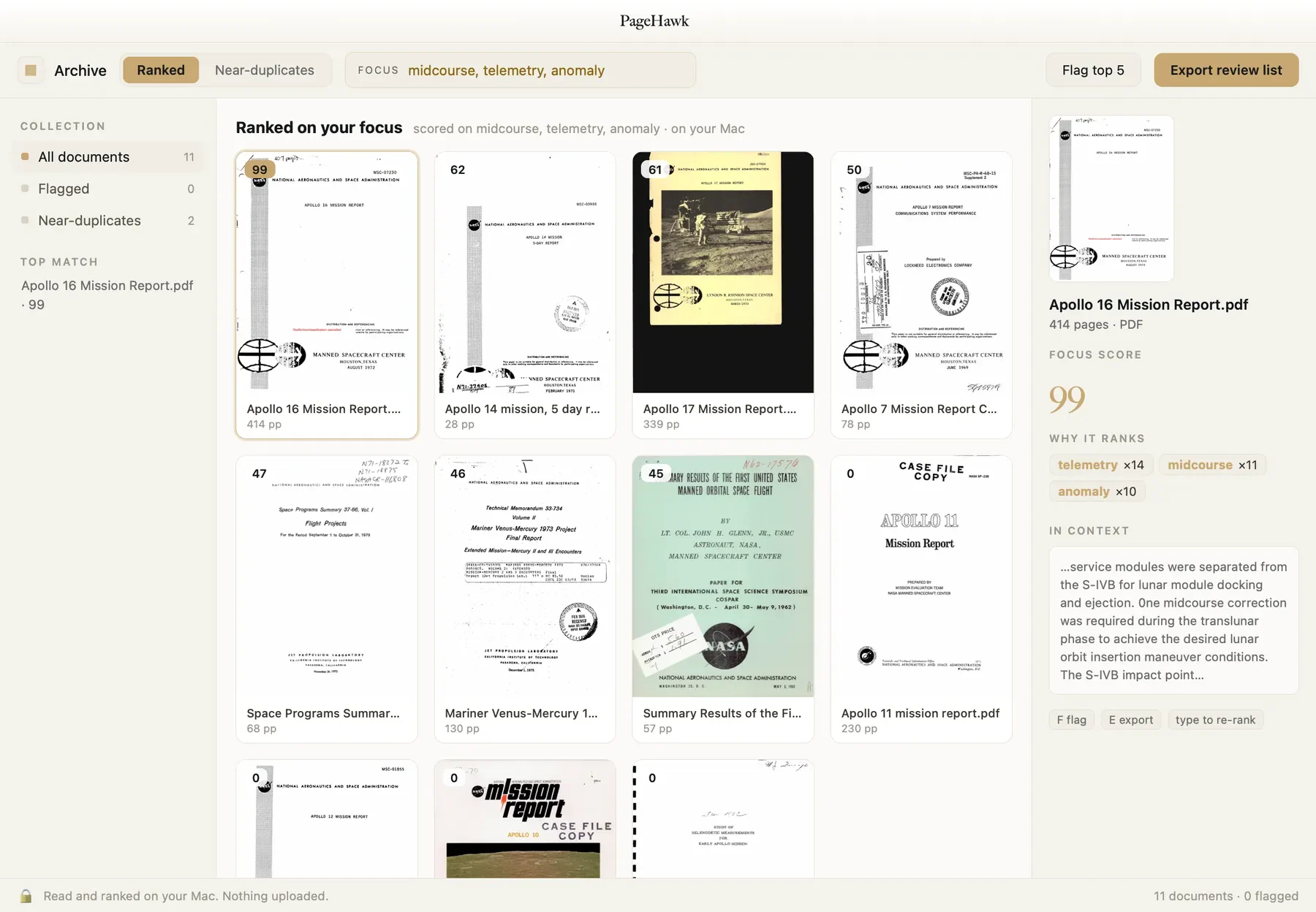Scanned NASA mission report archive ranked and made searchable after OCR text recovery