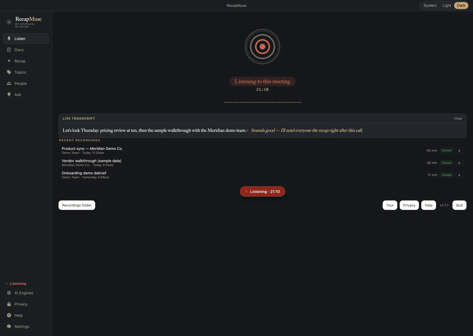 RecapMuse app interface