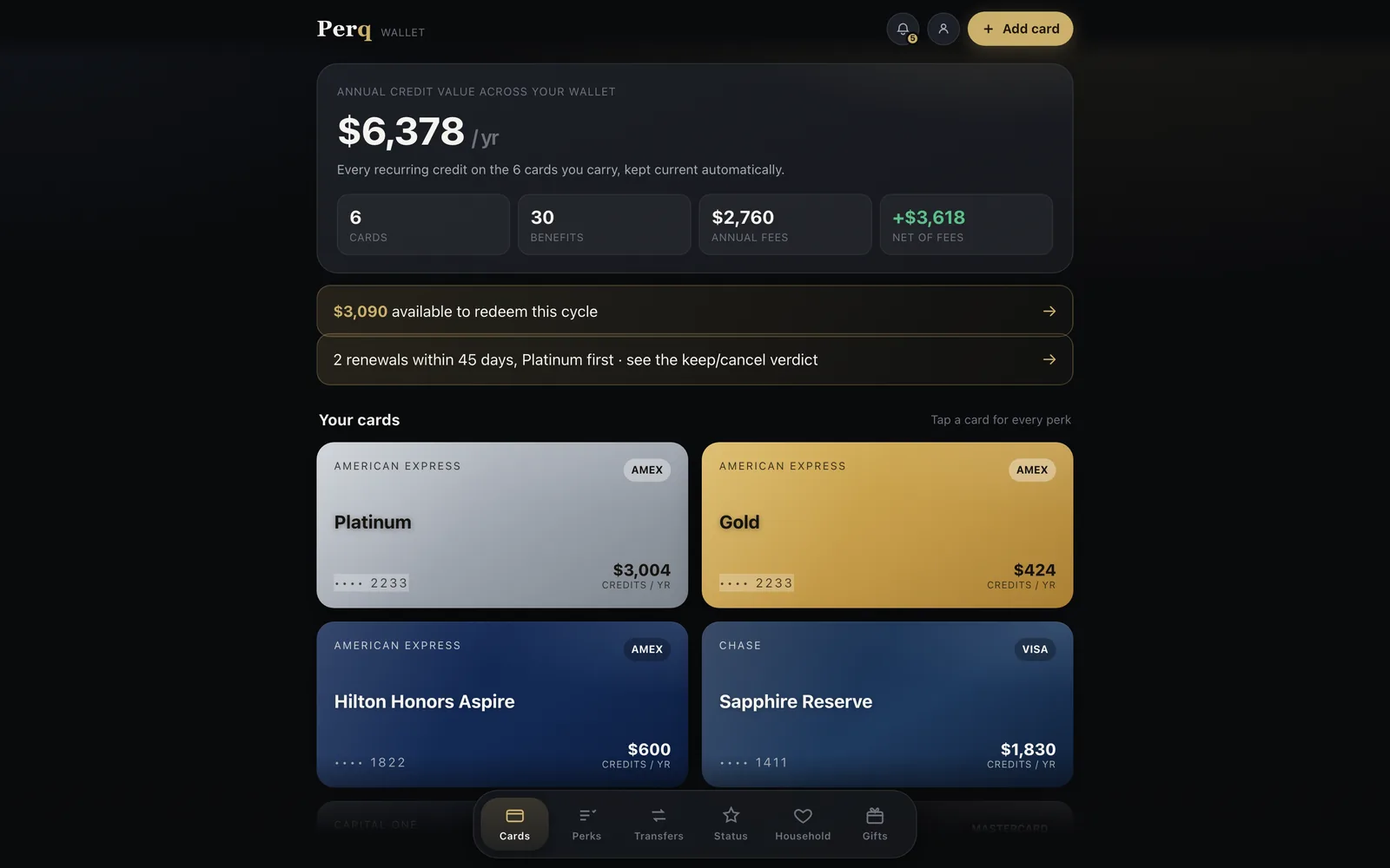 Perq Wallet app interface