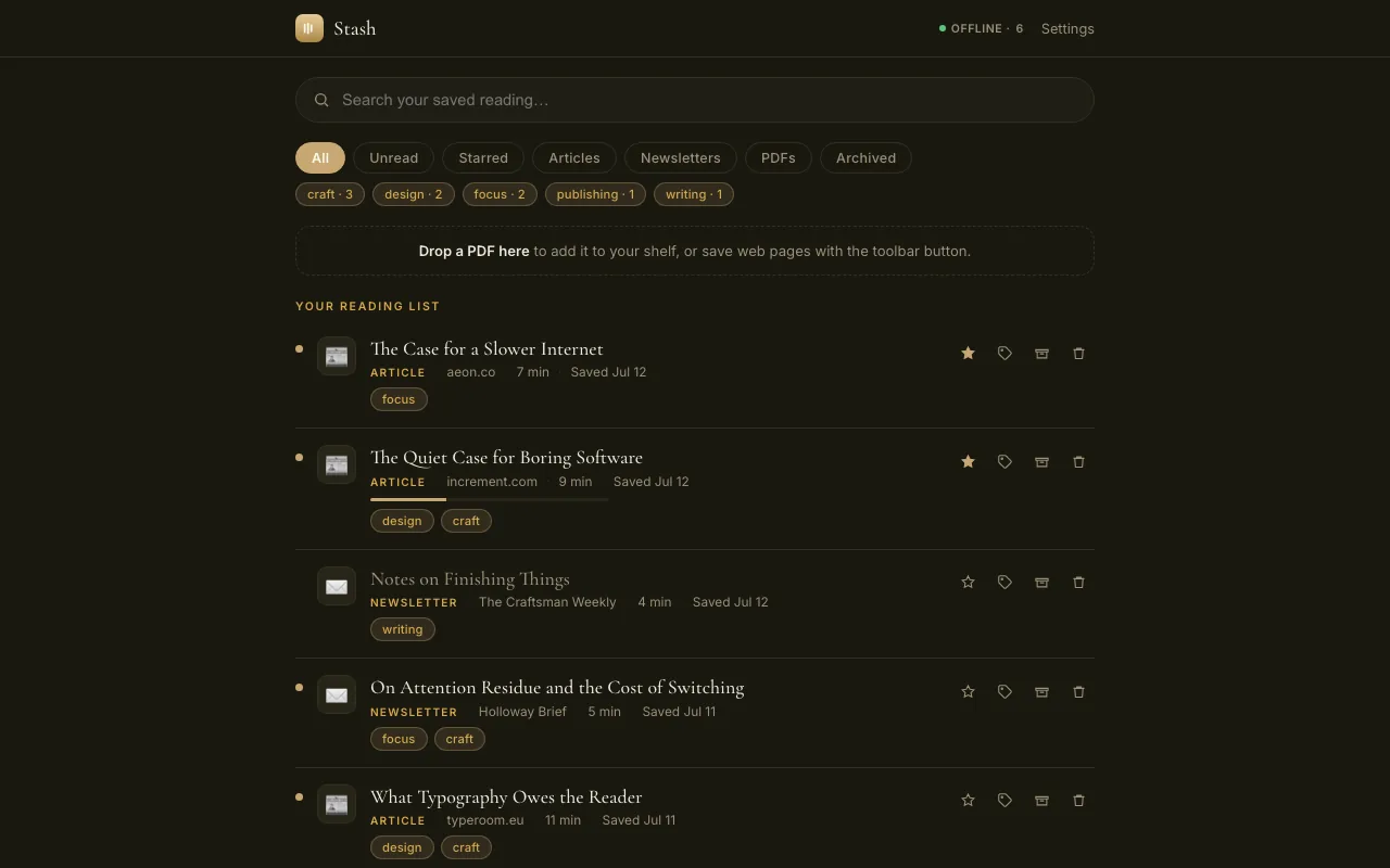 Stash app interface