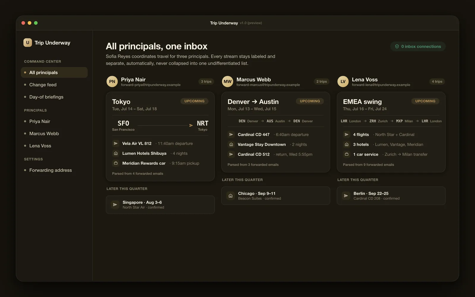 Trip Underway app interface